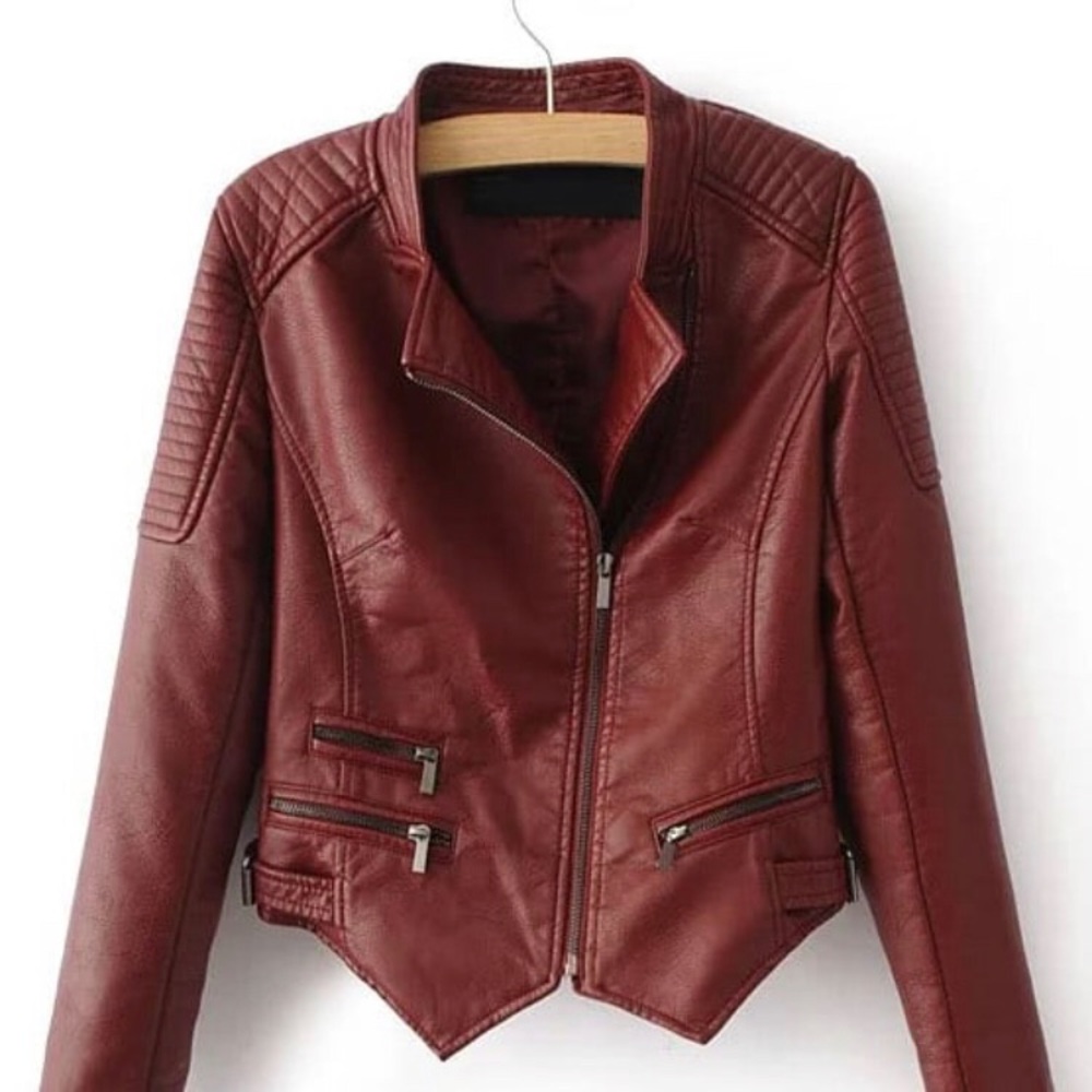 Brand New! Red faux leather biker jacket